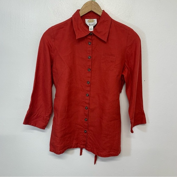 Talbots Irish Linen Skirt Set Midi Button Up Top  Size 4 Orange Business Travel - Picture 4 of 16